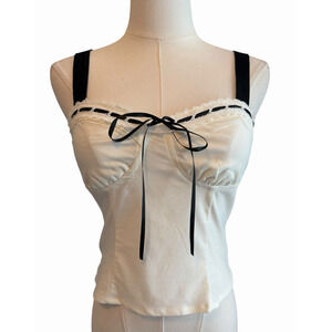 Y2K Babydoll Lace Trim Tank Top‎ 4 White Bustier Bow Dollete Fairy Grunge